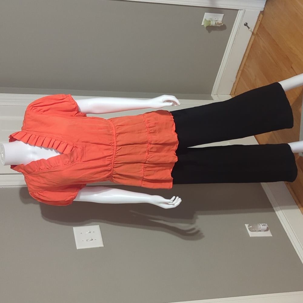 crown & ivy Orange Ruffled Top with Black Wide Leg Pants